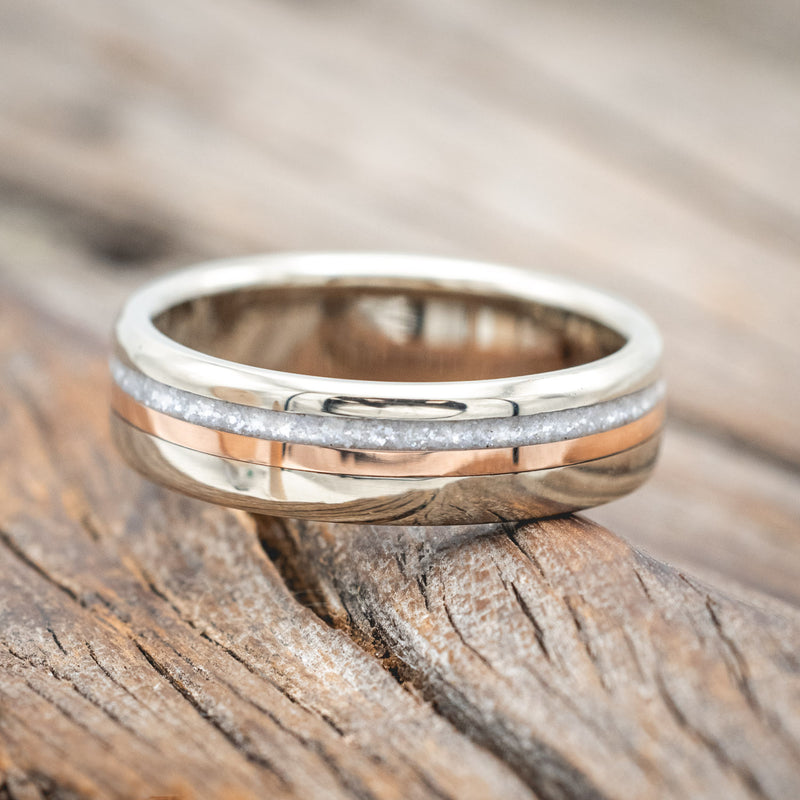 "TANNER" -DIAMOND DUST & 14K GOLD INLAY WEDDING BAND