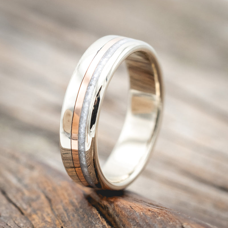 "TANNER" -DIAMOND DUST & 14K GOLD INLAY WEDDING BAND