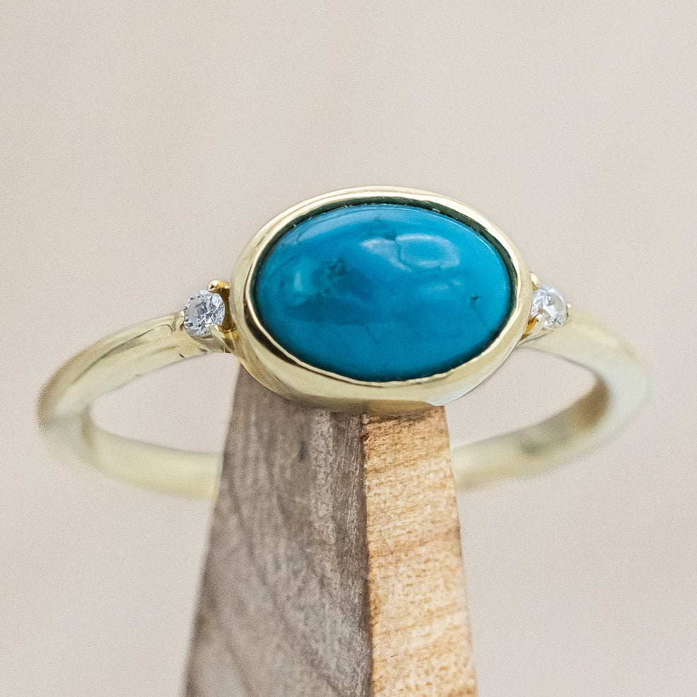 "SASI" - OVAL CABOCHON TURQUOISE ENGAGEMENT RING WITH DIAMOND ACCENTS-Staghead Designs