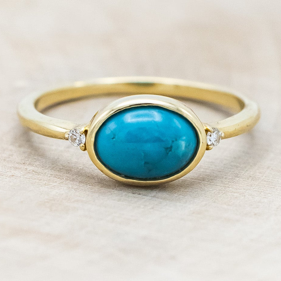 "SASI" - OVAL CABOCHON TURQUOISE ENGAGEMENT RING WITH DIAMOND ACCENTS-Staghead Designs