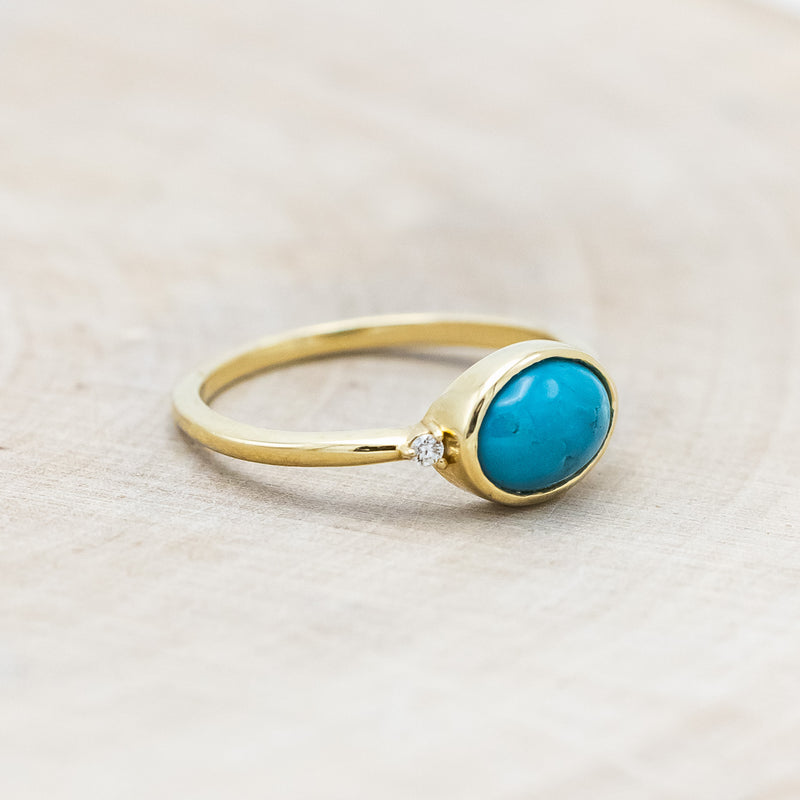 "SASI" - OVAL CABOCHON TURQUOISE ENGAGEMENT RING WITH DIAMOND ACCENTS-Staghead Designs