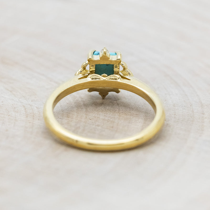 "ZELLA" - EMERALD CUT TURQUOISE ENGAGEMENT RING WITH DIAMOND ACCENTS-Staghead Designs