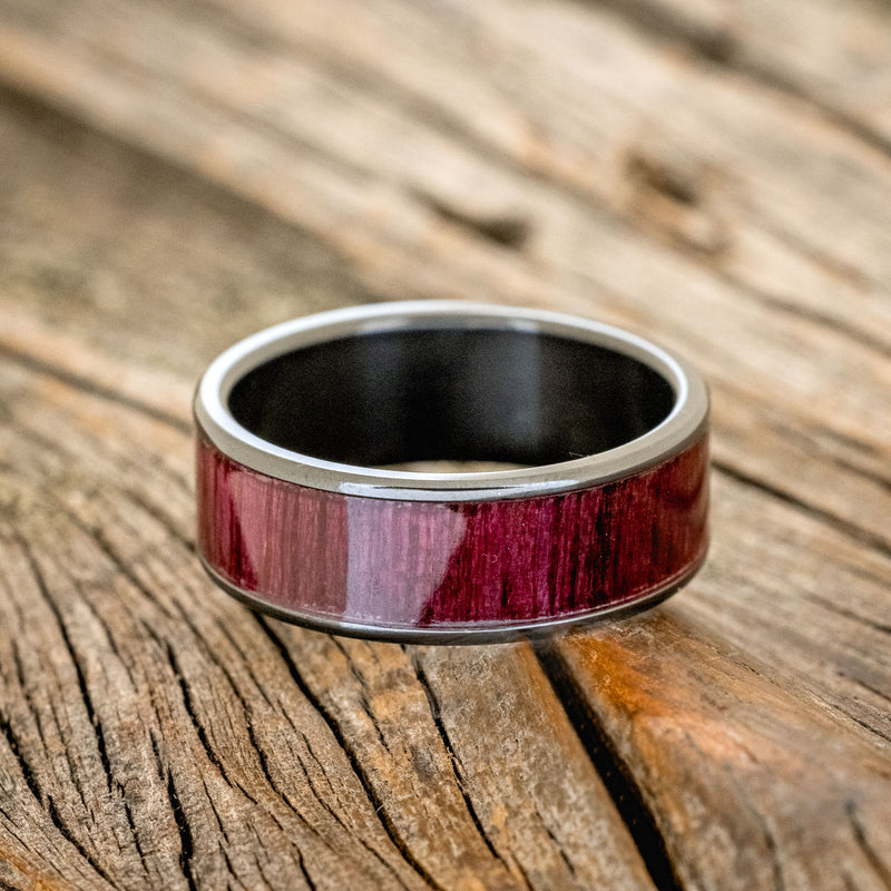 "RAINIER" - PURPLEHEART WOOD WEDDING RING - BLACK ZIRCONIUM - SIZE 10 1/2-2