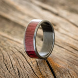 "RAINIER" - PURPLEHEART WOOD WEDDING RING - BLACK ZIRCONIUM - SIZE 10 1/2-1