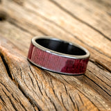 "RAINIER" - PURPLEHEART WOOD WEDDING RING - BLACK ZIRCONIUM - SIZE 10 1/2-3