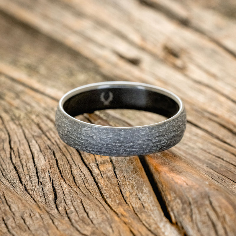 DOMED PROFILE WEDDING BAND WITH HAMMERED FINISH - BLACK ZIRCONIUM(6MM) - SIZE 14-3