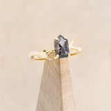 "ARTEMIS" - SHIELD CUT SALT & PEPPER DIAMOND WEDDING BAND WITH A SINGLE DIAMOND ANTLER-STYLE STACKING BAND