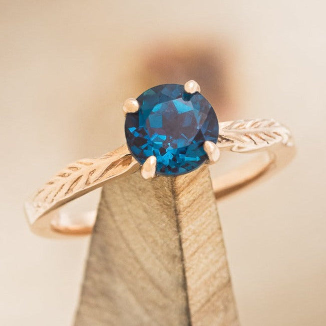 "HOPE" - ROUND CUT LAB-GROWN ALEXANDRITE SOLITAIRE ENGAGEMENT RING WITH FEATHER ACCENTS-1