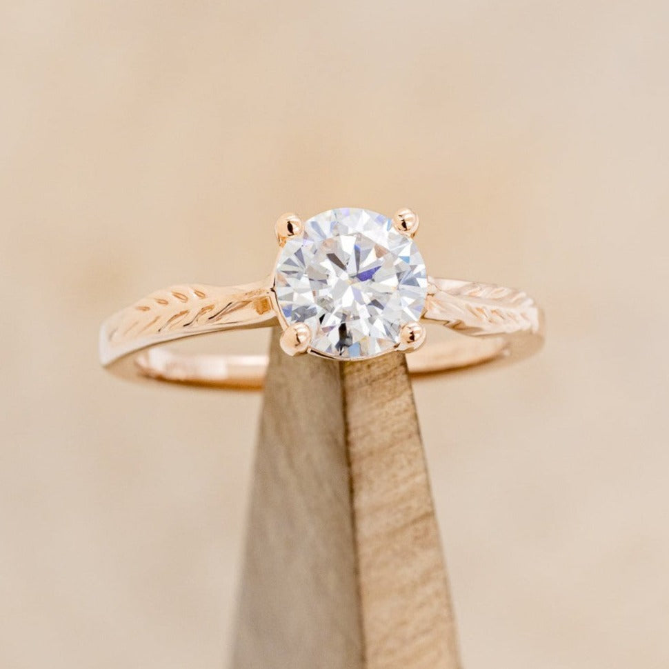 "HOPE" - ROUND CUT MOISSANITE SOLITAIRE ENGAGEMENT RING WITH FEATHER ACCENTS-1