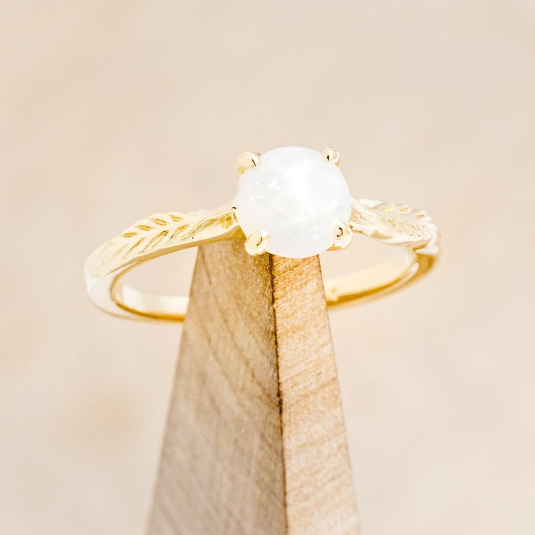 "HOPE" - ROUND CUT OPAL SOLITAIRE ENGAGEMENT RING WITH FEATHER ACCENTS-1