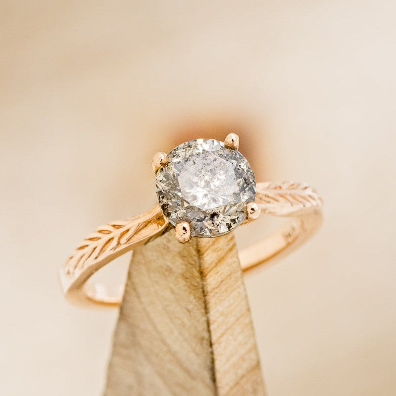"HOPE" - ROUND CUT SALT & PEPPER DIAMOND SOLITAIRE ENGAGEMENT RING WITH FEATHER ACCENTS-1