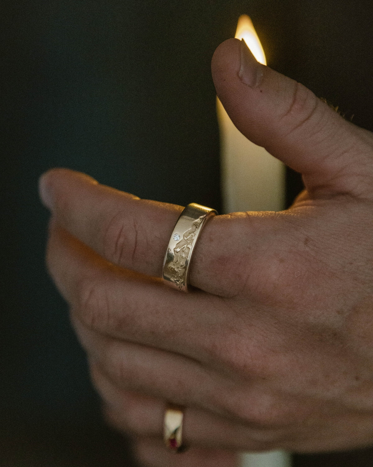 "Horizon" - Mountain Engraved Wedding Band With Custom Lining & Diamond Accent-Staghead Designs