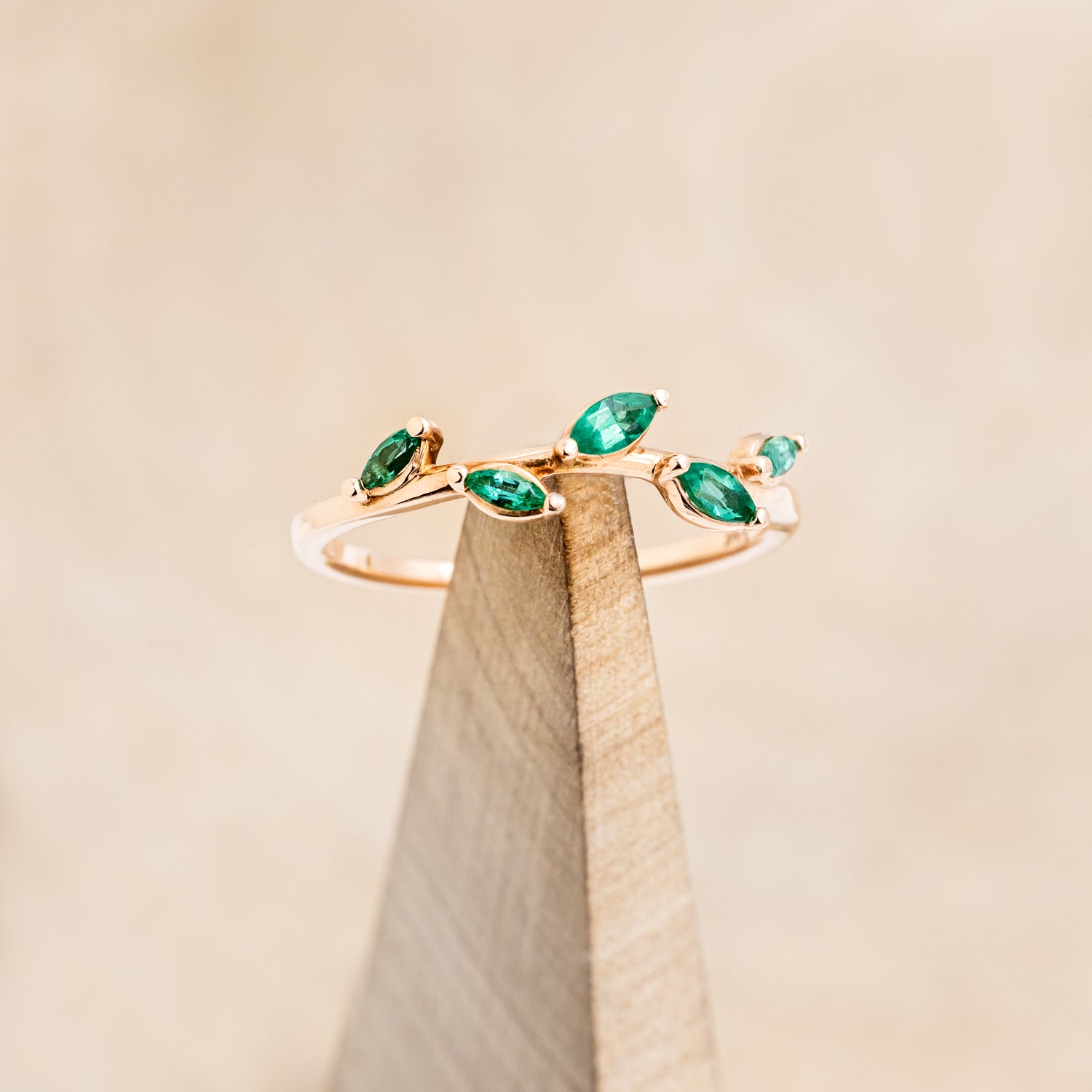 "IDHAL" - MARQUISE EMERALD LEAF RING WITH 14K GOLD-1