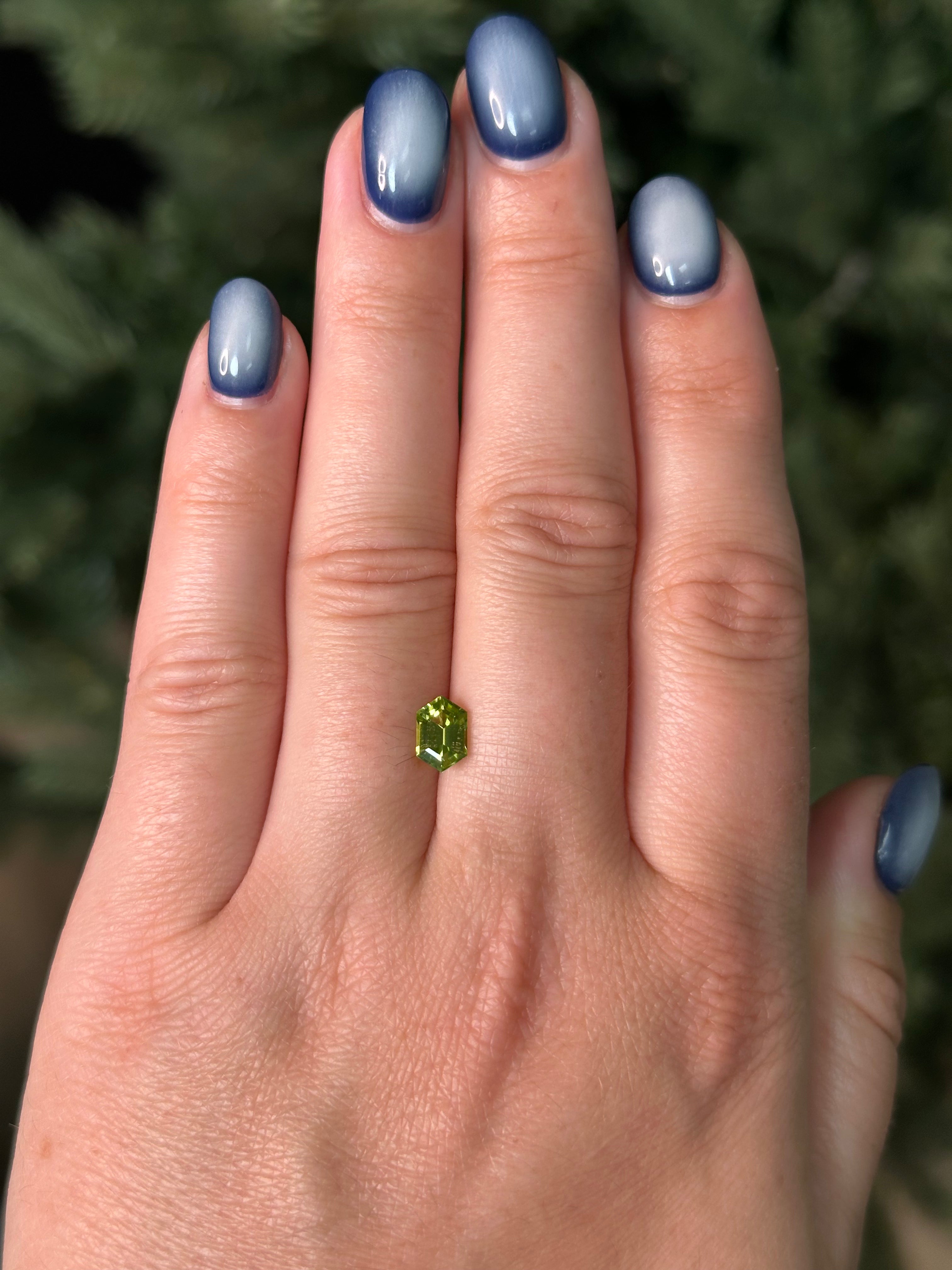 0.95ct 7.7x5.08x3.46mm ELONGATED HEXAGON CUT GREEN PERIDOT-Staghead Designs