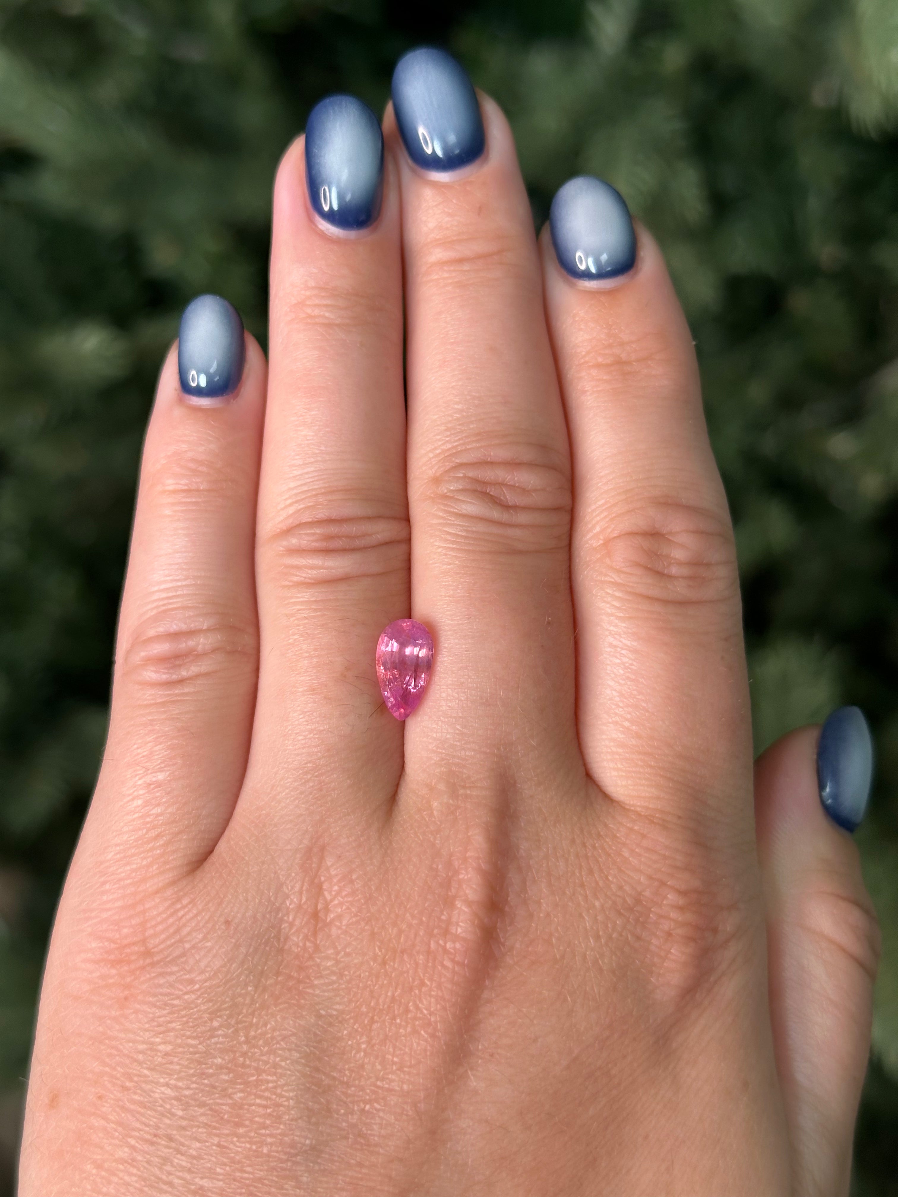 1.39ct 7.1x6.3x4.69mm PEAR CUT NATURAL OPALESCENT SAPPHIRE-Staghead Designs