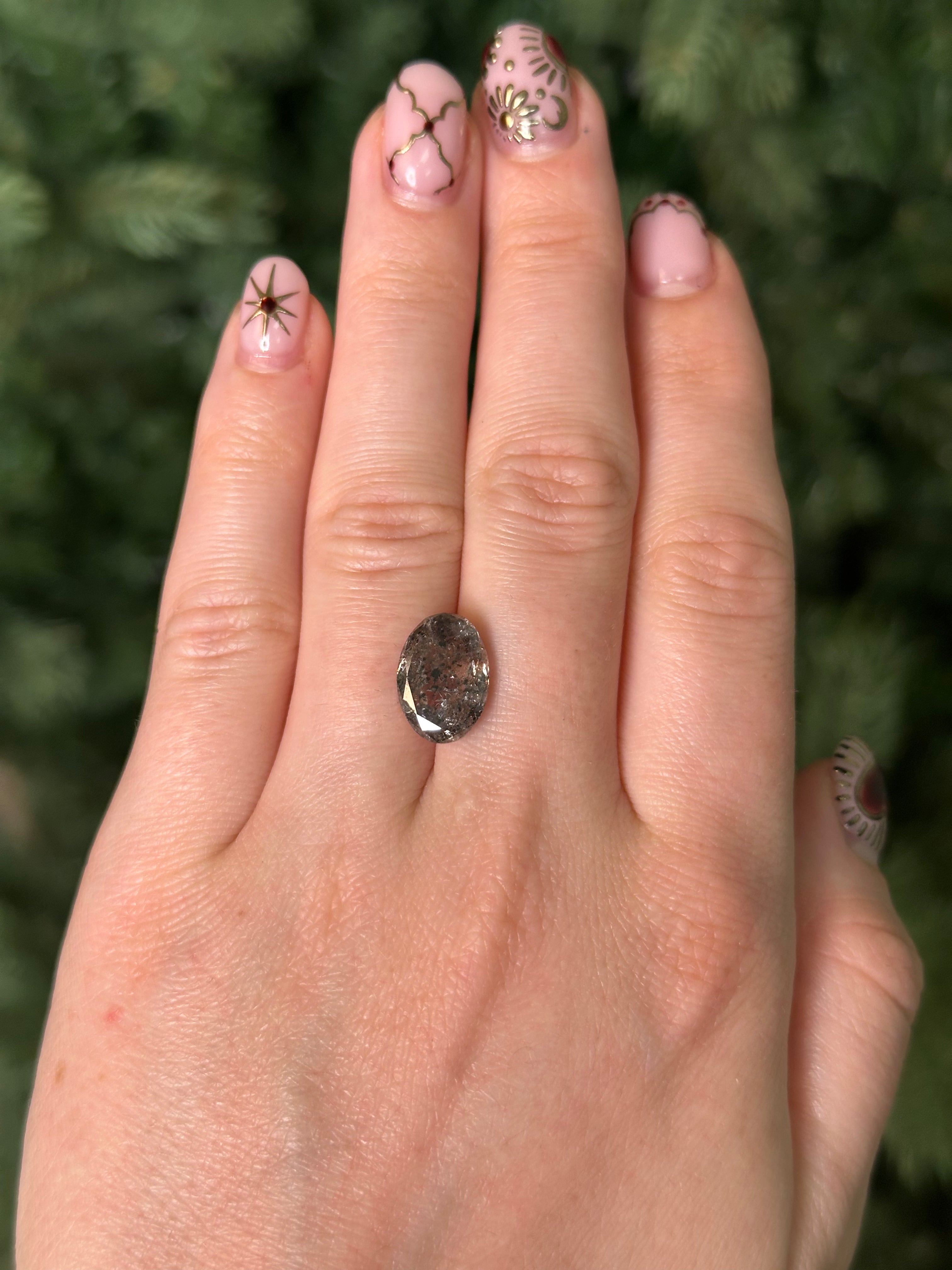 6ct 13.6x9.53x4.90mm OVAL DOUBLE CUT SALT & PEPPER DIAMOND-Staghead Designs