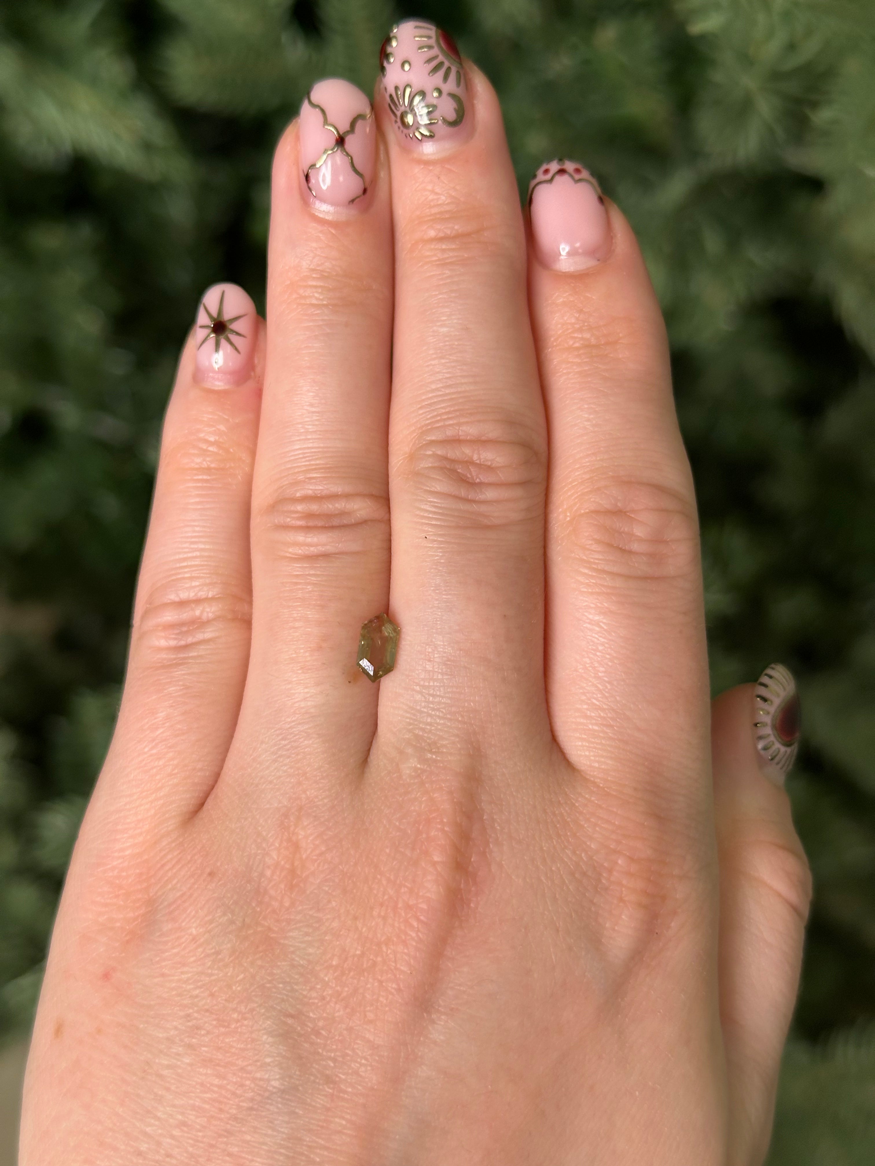 0.81ct 8.22x4.34x2.32mm HEXAGON DOUBLE CUT CHAMPAGNE SALT & PEPPER DIAMOND-Staghead Designs