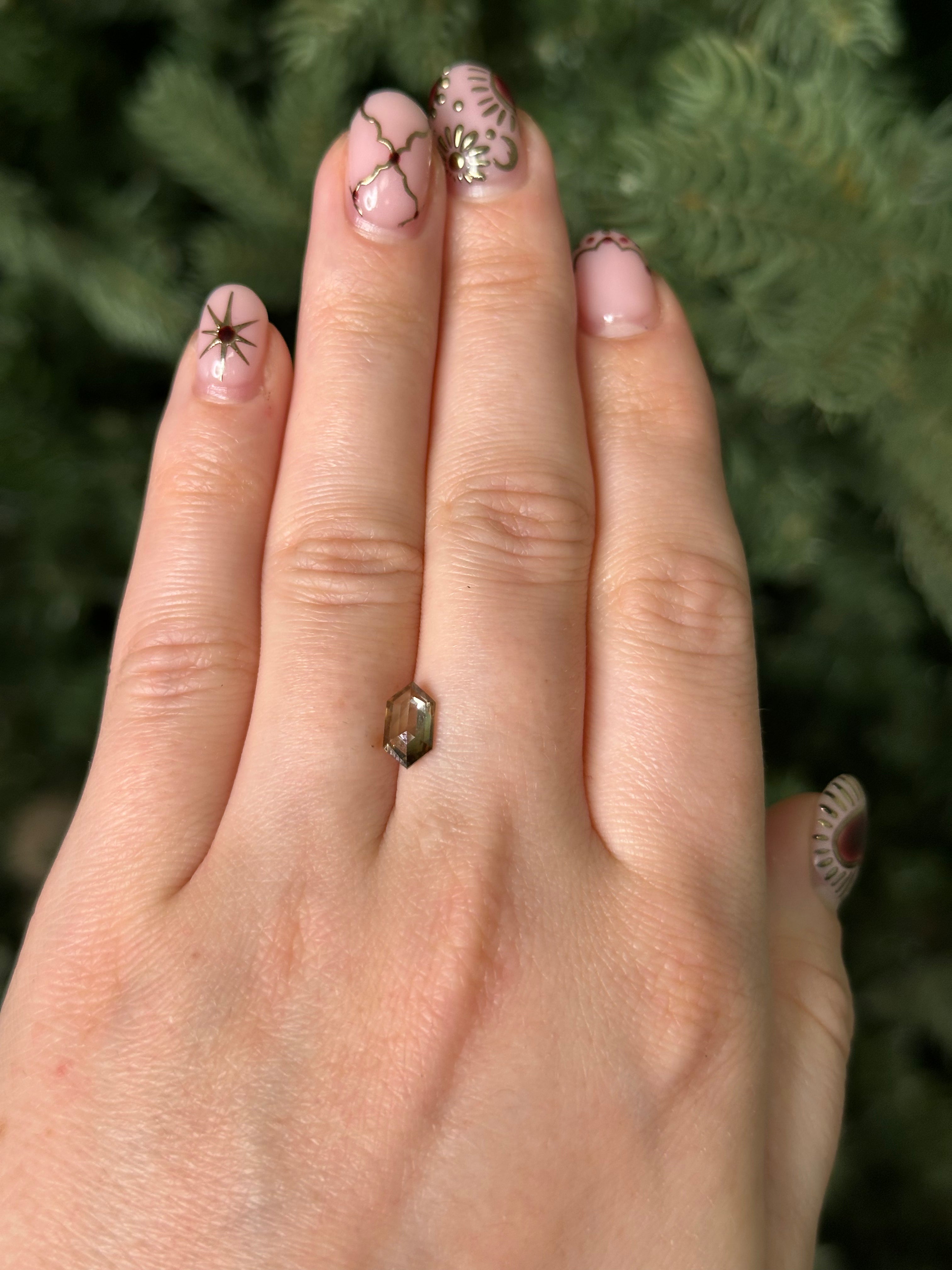 0.87ct 9.04x5x1.53mm HEXAGON ROSECUT CHAMPAGNE SALT & PEPPER DIAMOND-Staghead Designs