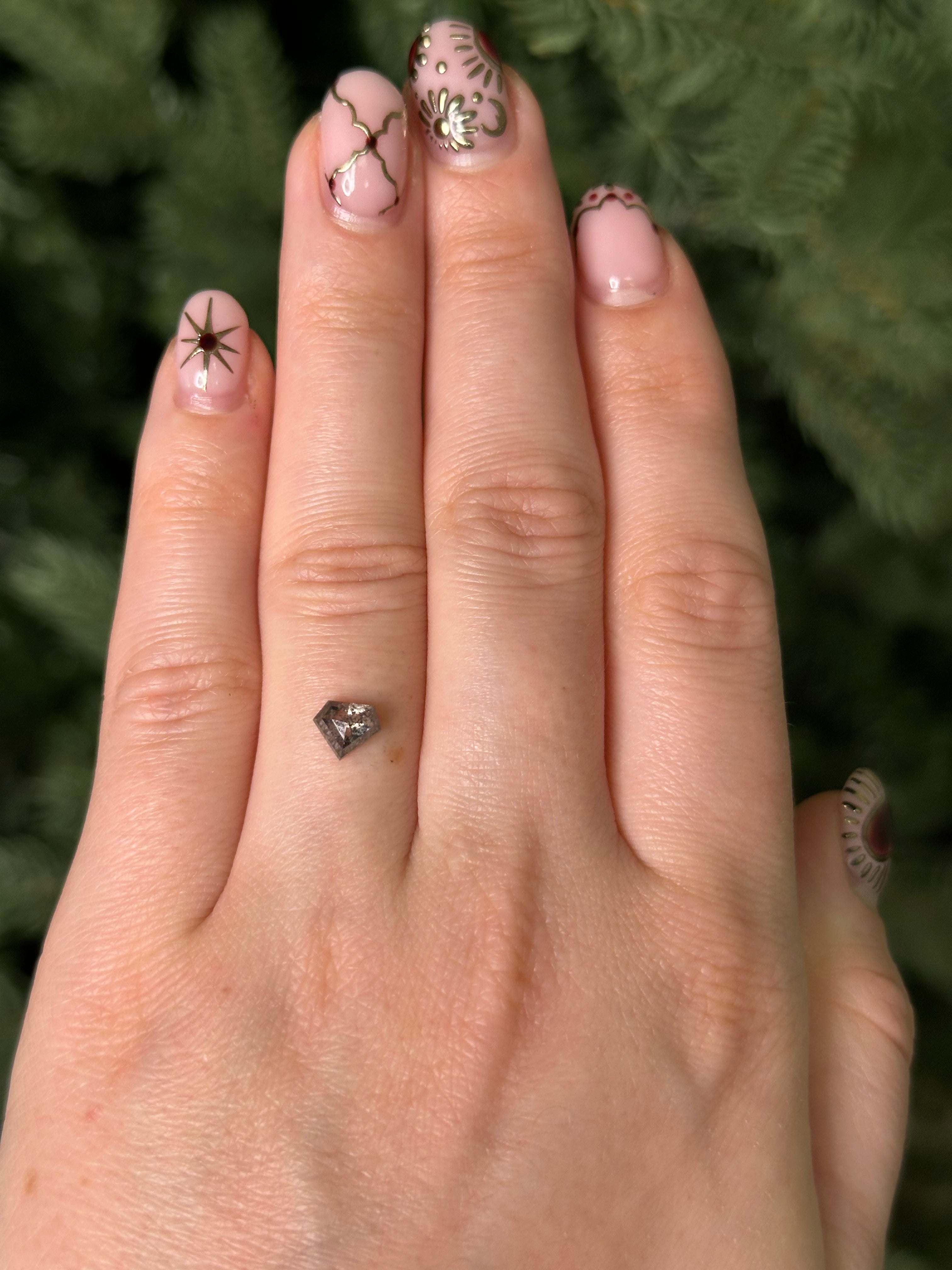 0.87ct 6.64x5.66x3.06mm SHIELD DOUBLE CUT SALT & PEPPER DIAMOND-Staghead Designs