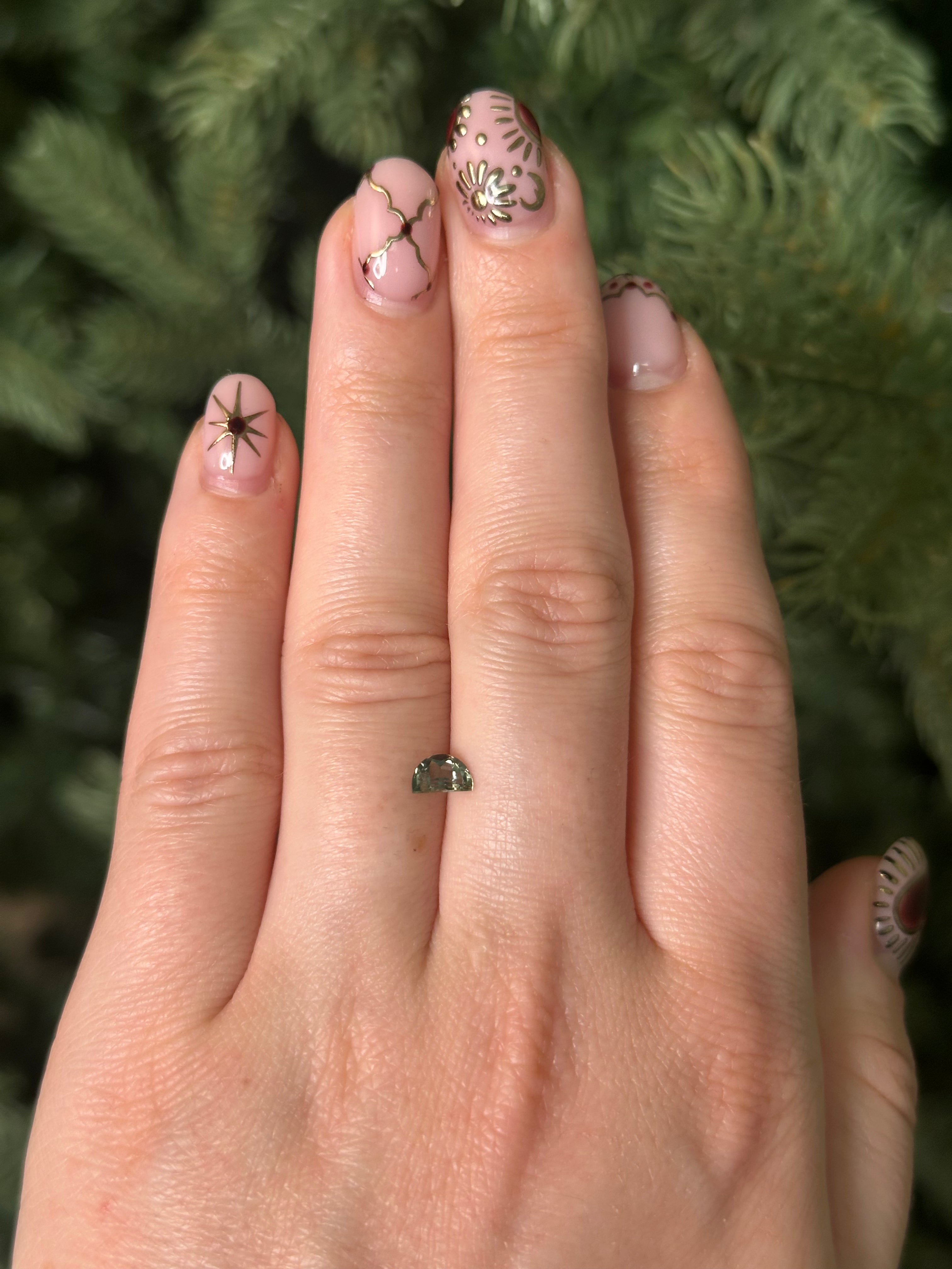 0.59ct 6x4mm HALF MOON GREEN MONTANA SAPPHIRE-Staghead Designs