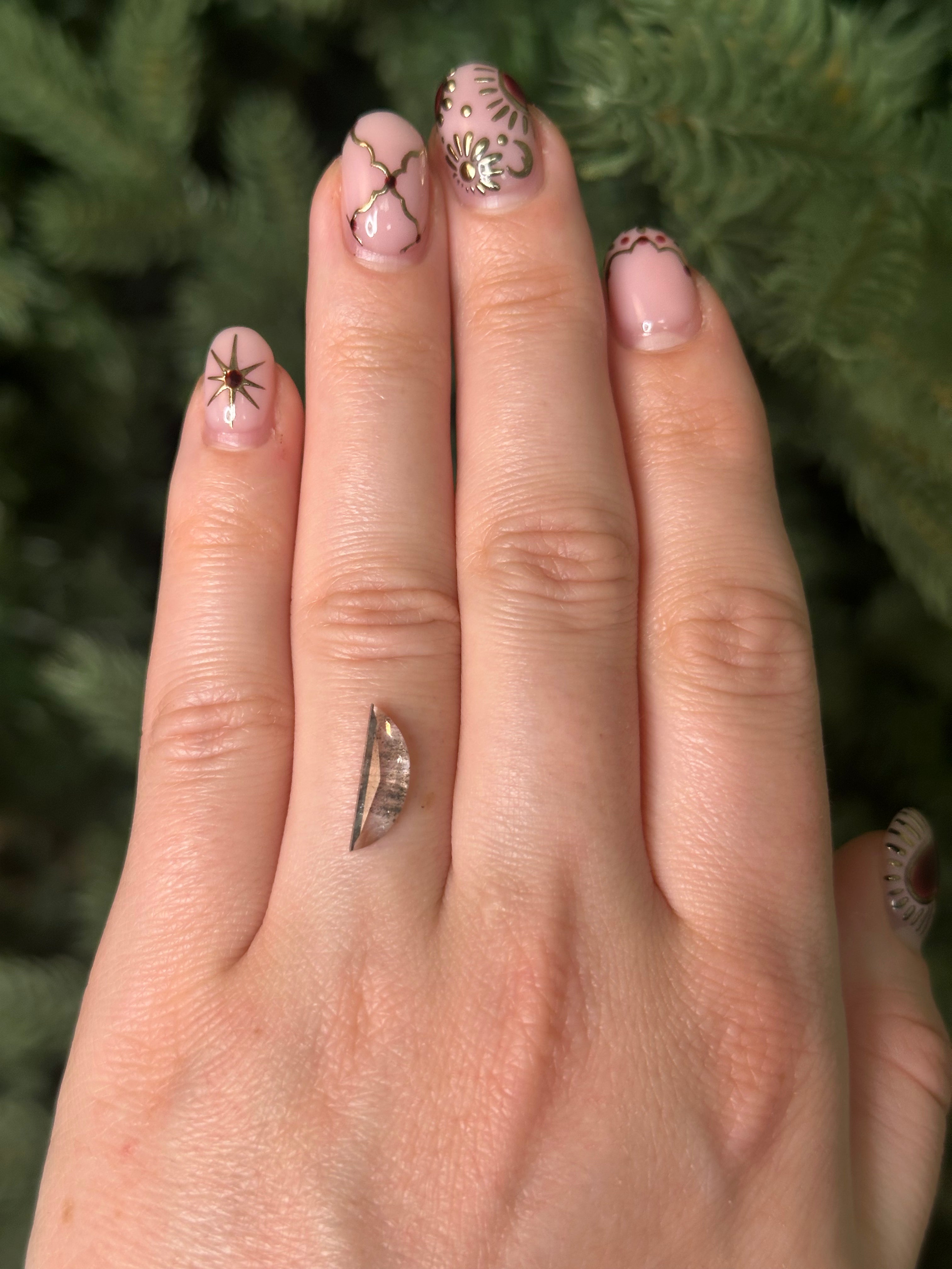 1.35ct 14.5x4.7x1.9mm HALF MOON CUT SALT & PEPPER DIAMOND-Staghead Designs