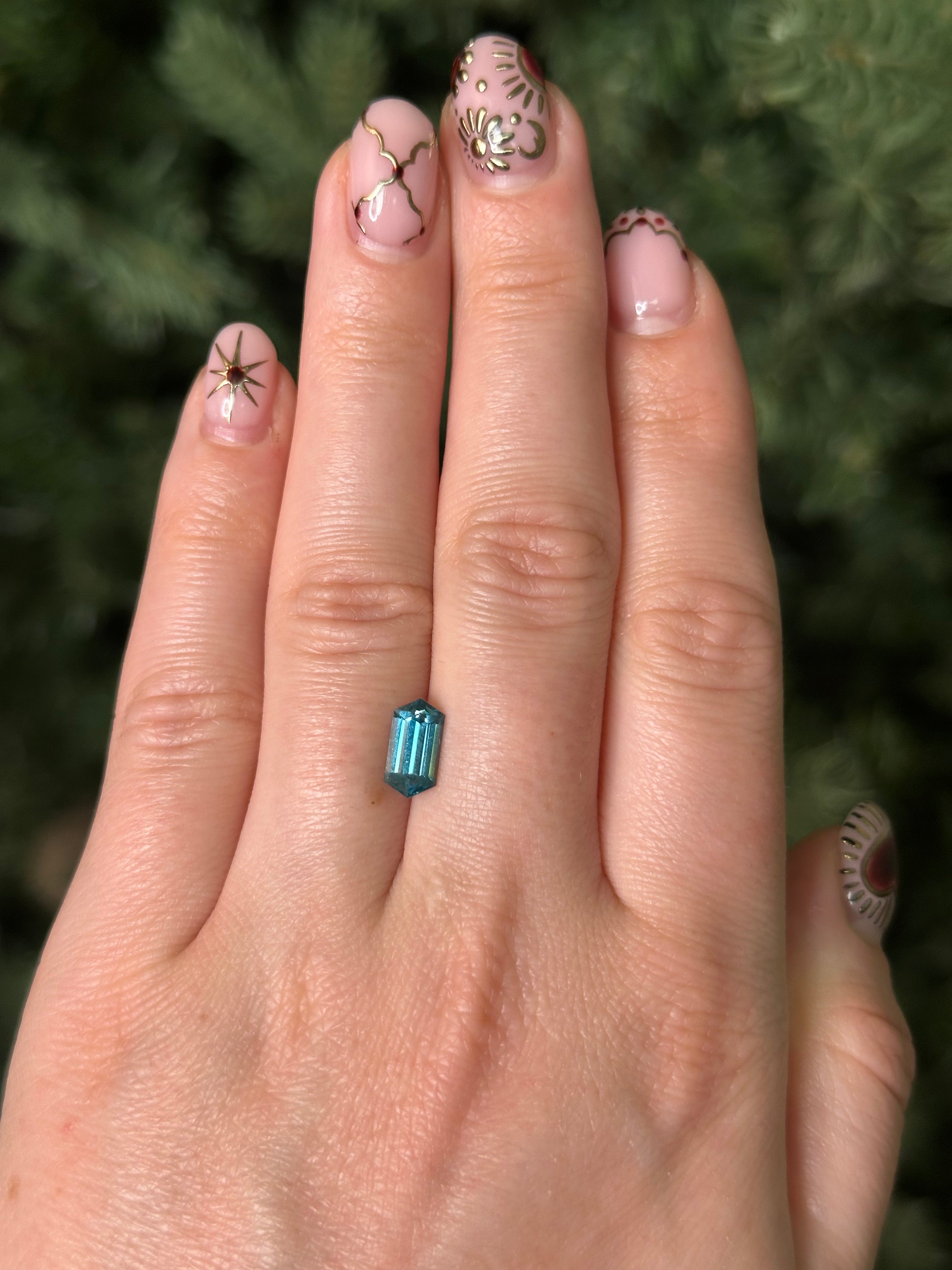"HIKA" - ELONGATED HEXAGON CUT BLUE ZIRCON-Staghead Designs
