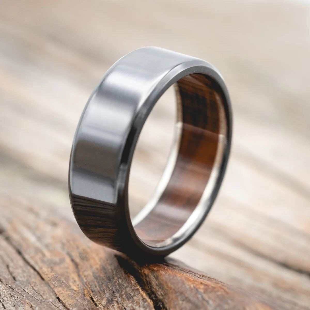 IRONWOOD LINED WEDDING BAND - BLACK ZIRCONIUM - SIZE 12-Staghead Designs