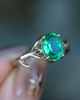 "ARTEMIS" - OVAL LAB-GROWN EMERALD ENGAGEMENT RING - 14K WHITE GOLD - SIZE 4 1/2-Staghead Designs