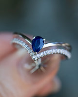 "CICELY" - PEAR-SHAPED BLUE SAPPHIRE ENGAGEMENT RING WITH DIAMOND ACCENTS - 14K WHITE GOLD - SIZE 7-Staghead Designs