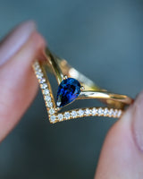 "CICELY" - PEAR-SHAPED BLUE SAPPHIRE ENGAGEMENT RING WITH DIAMOND ACCENTS - 14K YELLOW GOLD - SIZE 7-Staghead Designs