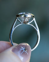 "EDITH" - SOLITAIRE BEZEL SET MOISSANITE ENGAGEMENT RING WITH DIAMOND ACCENTS - 14K WHITE GOLD - SIZE 7-Staghead Designs