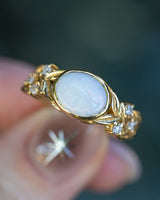 "ELORA" - OVAL OPAL ENGAGEMENT RING WITH DIAMOND ACCENTS - 14K YELLOW GOLD - SIZE 7-Staghead Designs