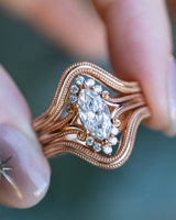 "FRANCESCA" - BRIDAL SUITE - MARQUISE MOISSANITE ENGAGEMENT RING WITH DIAMOND ACCENTS & TRACERS - 14K ROSE GOLD - SIZE 7-Staghead Designs