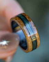 "GLEN" - WHISKEY BARREL OAK & FISHING LINE WEDDING RING - BLACK ZIRCONIUM - SIZE 7 1/2-Staghead Designs