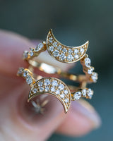 "HECATE" - PAVÉ DIAMOND CRESCENT MOON RING GUARD - 14K YELLOW GOLD - SIZE 6-Staghead Designs