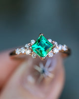 "LAYLA" - PRINCESS CUT LAB-GROWN EMERALD ENGAGEMENT RING WITH DIAMOND ACCENTS - 14K ROSE GOLD - SIZE 7-Staghead Designs