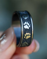 "LEGACY"- CHANNEL EMBOSSED BEAR PAWS WEDDING BAND - SIZE 10-Staghead Designs