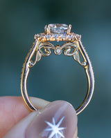 "OPHELIA" - CUSHION CUT MOISSANITE ENGAGEMENT RING WITH DIAMOND HALO & ACCENTS- 14K ROSE GOLD - SIZE 6-Staghead Designs