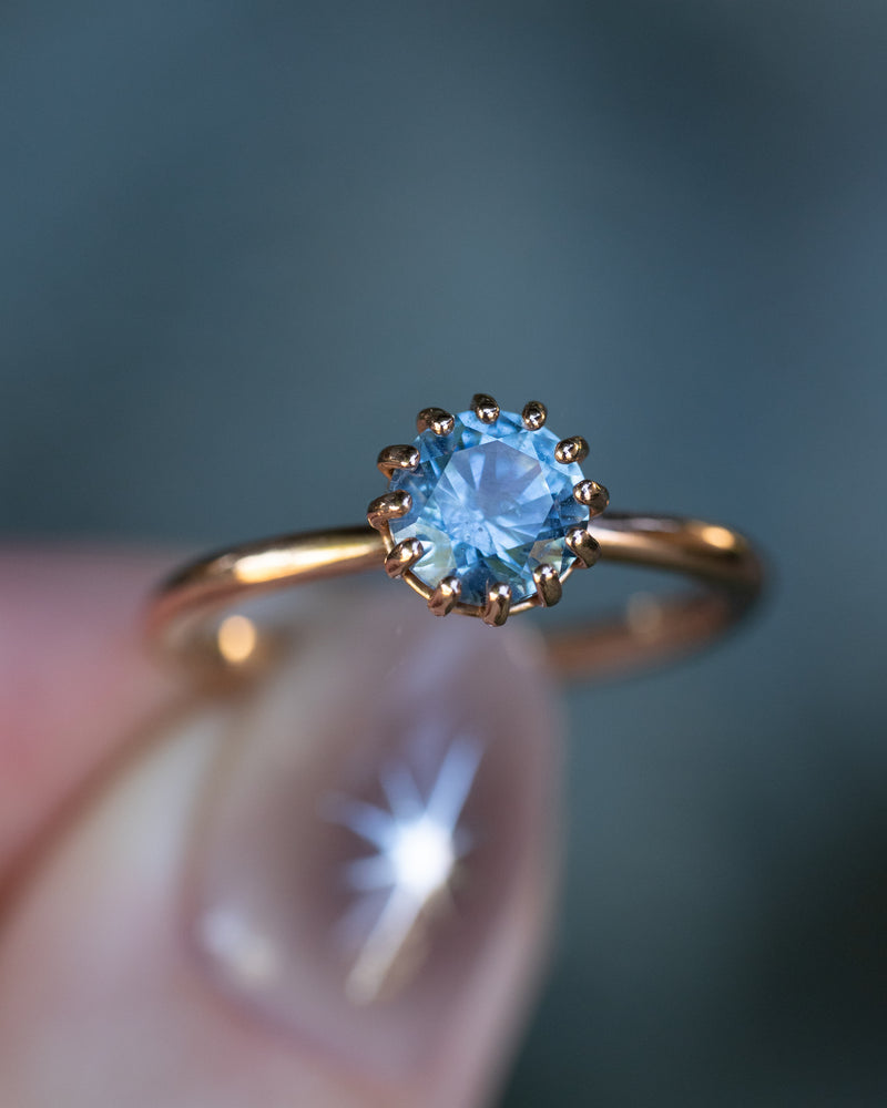 ROUND AQUAMARINE ENGAGEMENT RING WITH HIDDEN DIAMOND HALO - 14K ROSE GOLD - SIZE 7-Staghead Designs