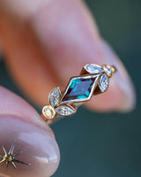"ROWEN" - LOZENGE CUT LAB-GROWN ALEXANDRITE ENGAGEMENT RING WITH DIAMOND ACCENTS - 14K ROSE GOLD - SIZE 5 3/4