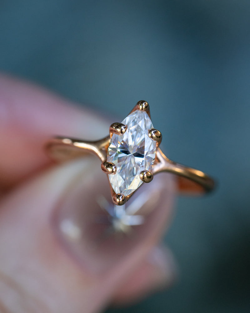 "TULIP" - 1CT MARQUISE MOISSANITE SOLITAIRE ENGAGEMENT RING - 14K ROSE GOLD - SIZE 7 1/2-Staghead Designs