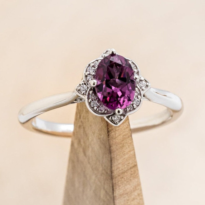 "JANE" - OVAL CUT RHODOLITE GARNET ENGAGEMENT RING WITH DIAMOND ACCENTS-1
