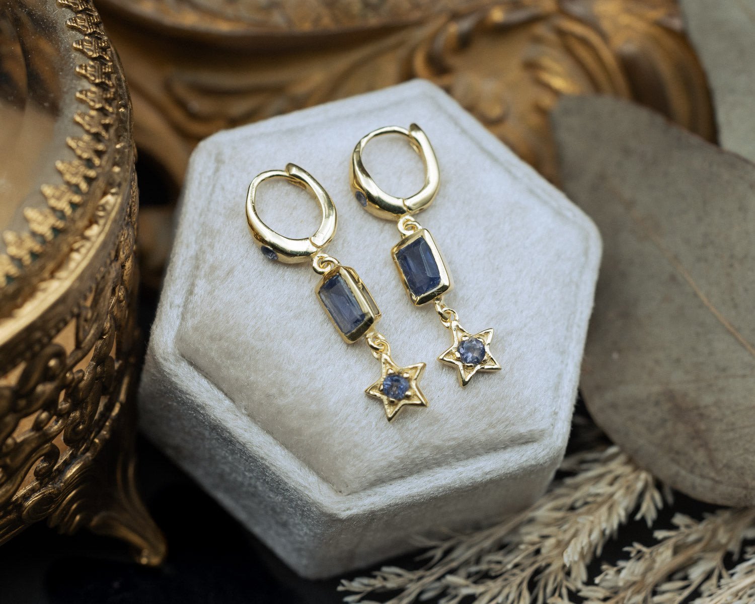 DECO COLLECTION - 18K GOLD VERMEIL EARRINGS WITH IOLITE ACCENTS - BY JORGE REVILLA-Staghead Designs