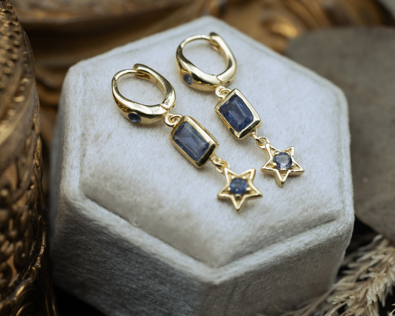 DECO COLLECTION - 18K GOLD VERMEIL EARRINGS WITH IOLITE ACCENTS - BY JORGE REVILLA-Staghead Designs