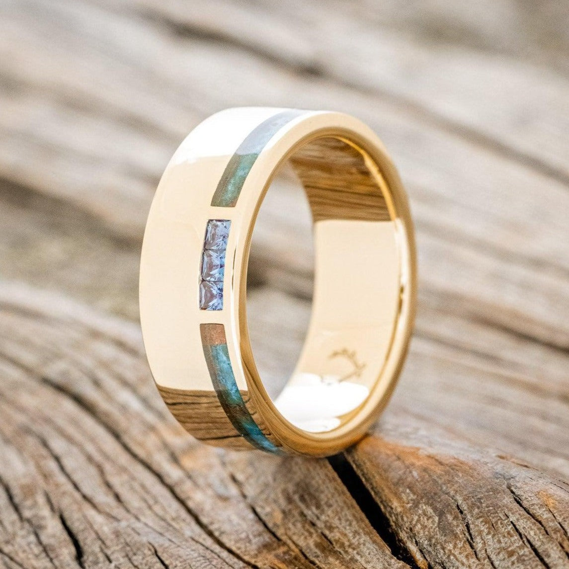 "JULIAN" - PATINA COPPER & PRINCESS CUT GEMSTONE WEDDING BAND-Staghead Designs