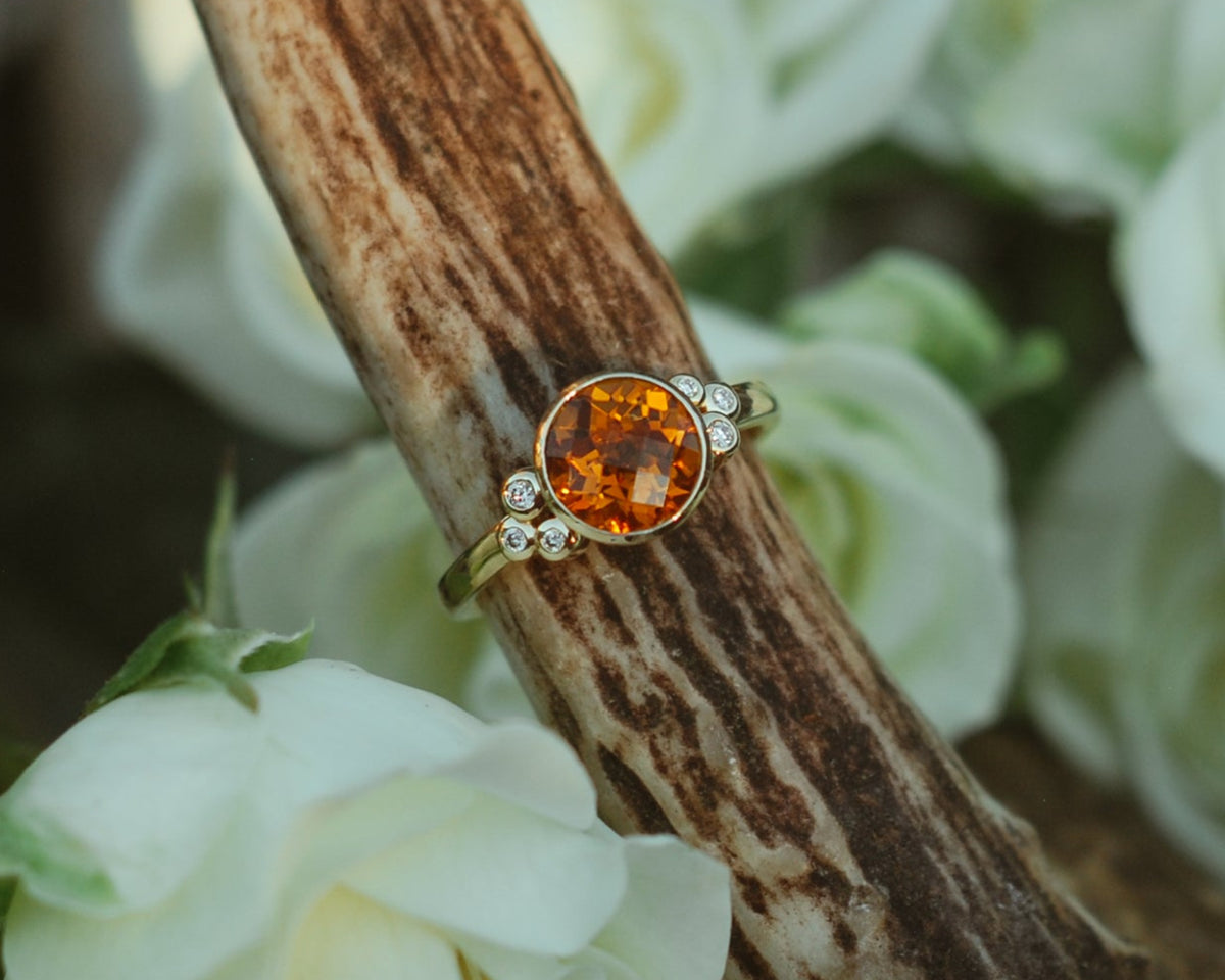 ROUND CUT CITRINE ENGAGEMENT RING WITH DIAMONDS ACCENTS-7