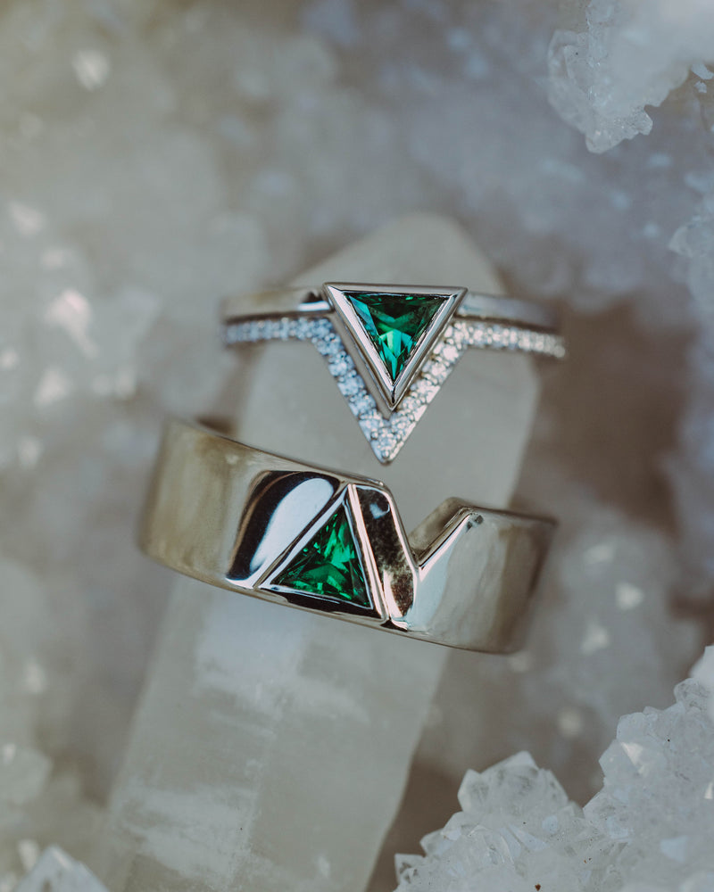 "JENNY FROM THE BLOCK" - TRIANGLE CUT LAB-GROWN EMERALD ENGAGEMENT RING