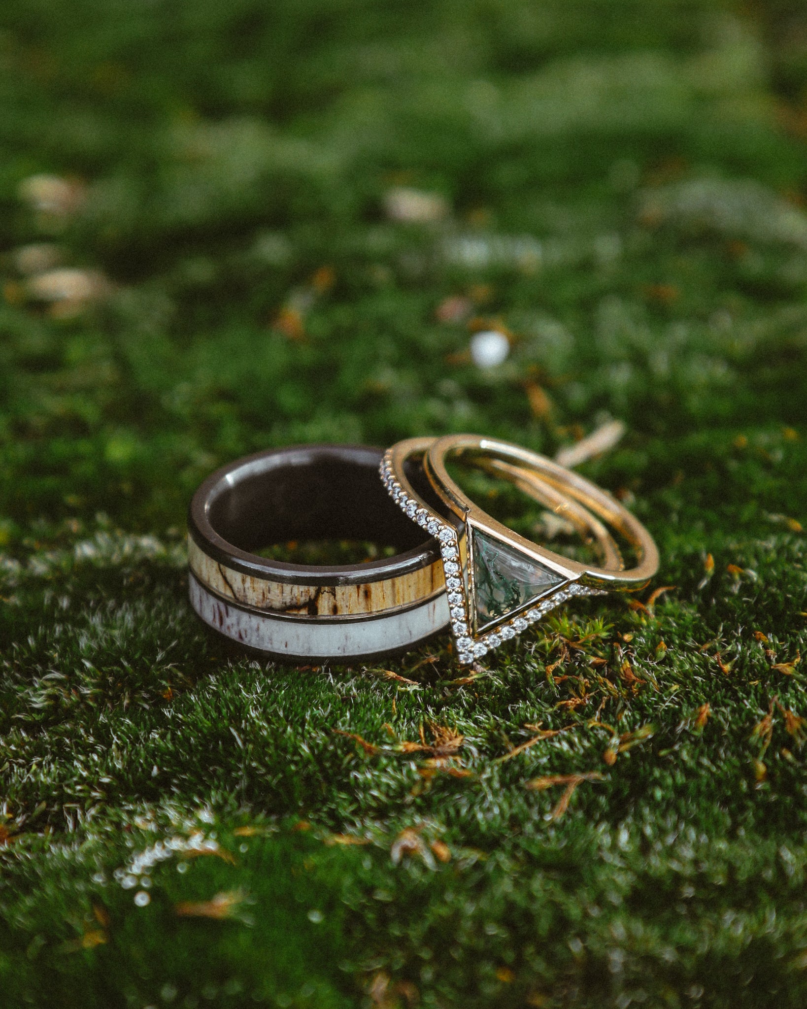 "DYAD" - SPALTED MAPLE & ANTLER WEDDING BAND-14