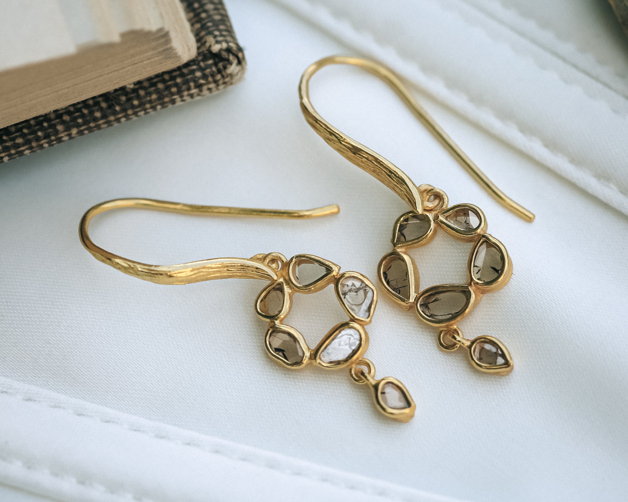 18K GOLD VERMEIL SILVER DIAMOND SLICE DANGLE EARRINGS - BY JORGE REVILLA-2