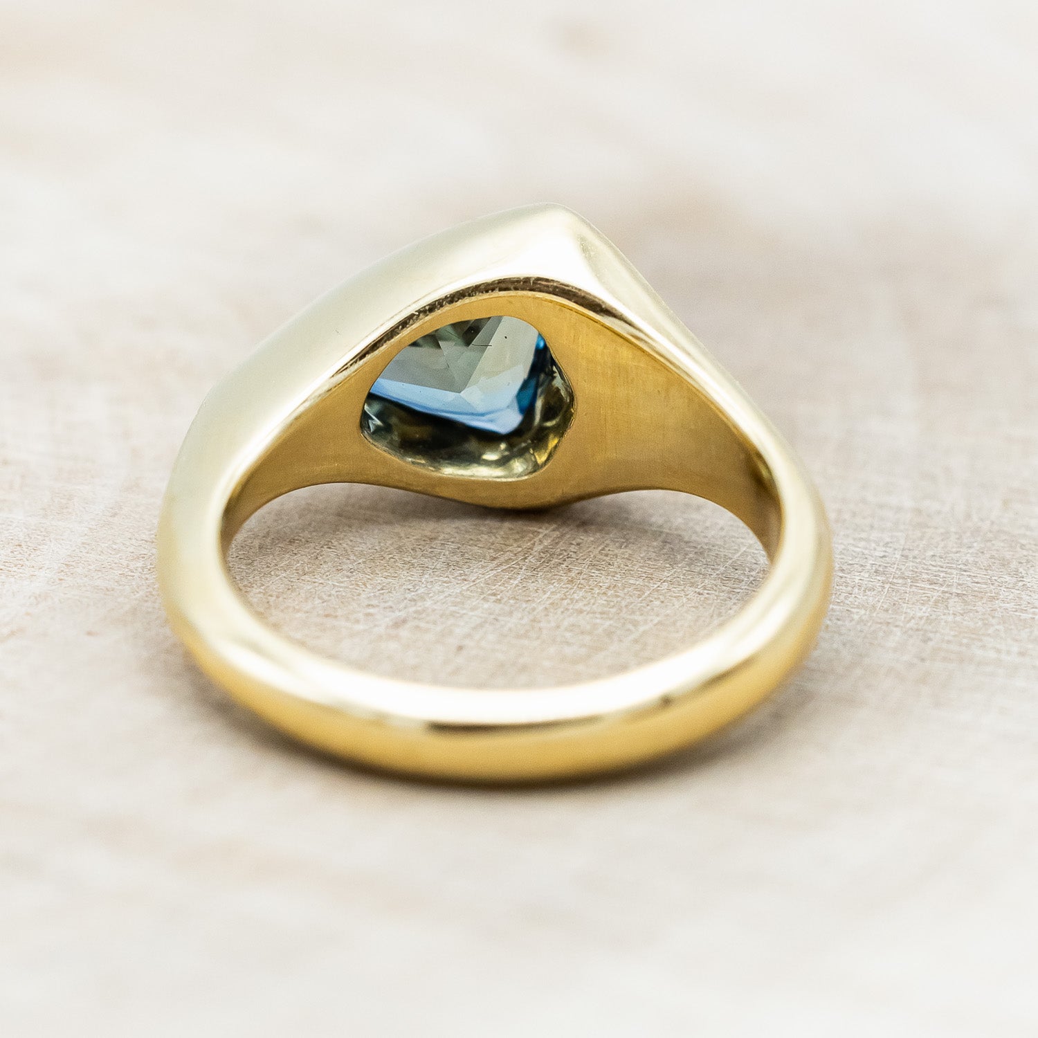 ONE-OF-A-KIND - "KATLAN" - HAND CARVED BEZEL SET TRILLION BLUE SAPPHIRE-Staghead Designs